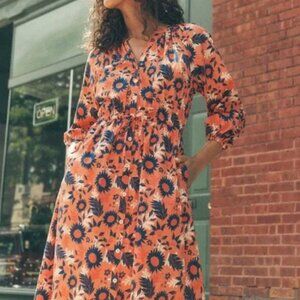 UNTUCKit | Orange/Blue Floral Stretch Cotton Farrah Midi Dress Size M